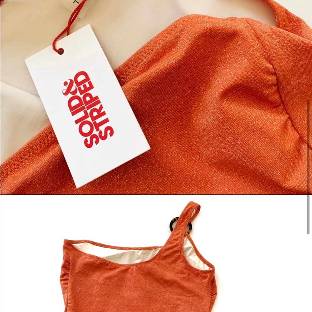 Solid & Striped One Piece Shimmer Orange One Shoulder Swimsuit New Womens Large